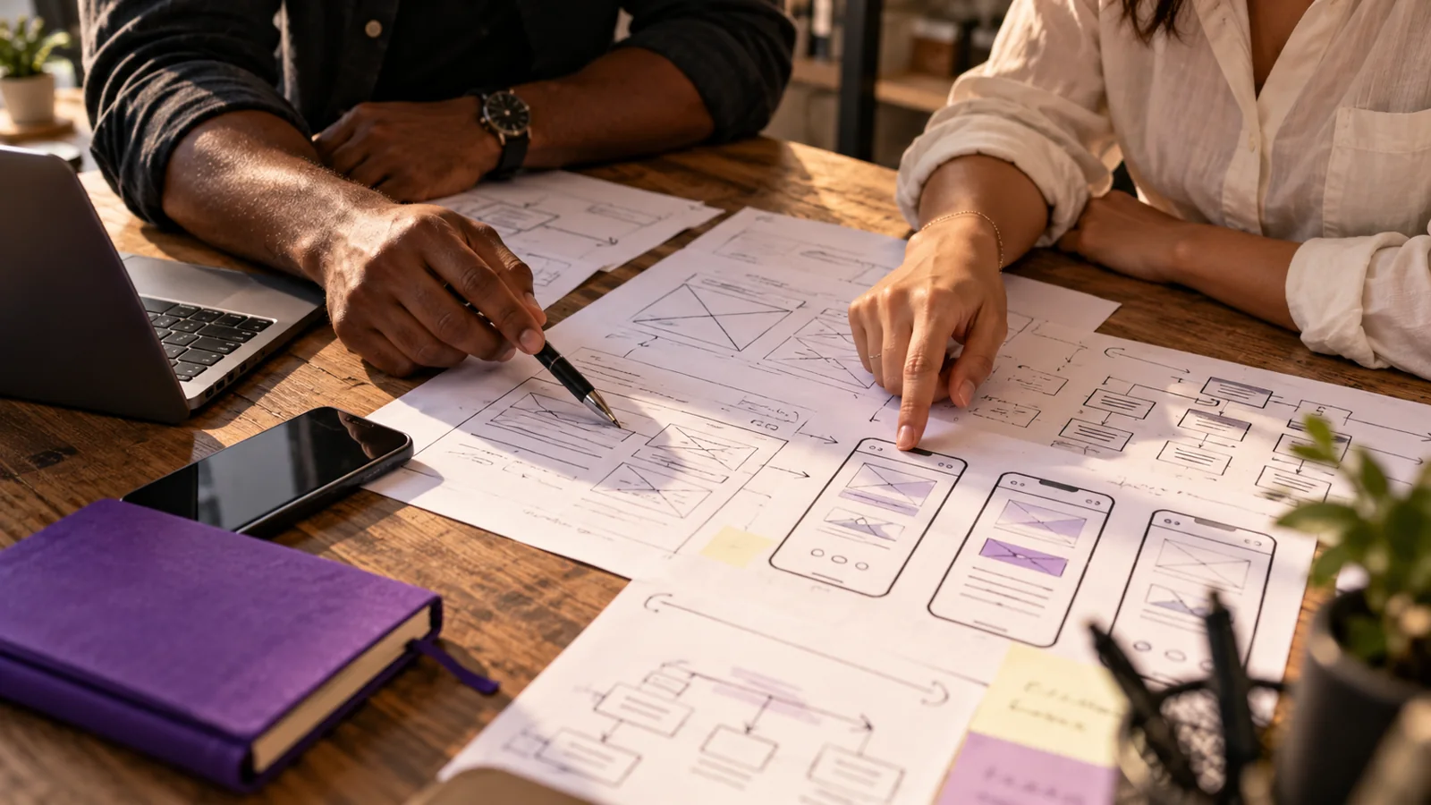 Profissionais planejando a arquitetura e a experiência de um produto digital